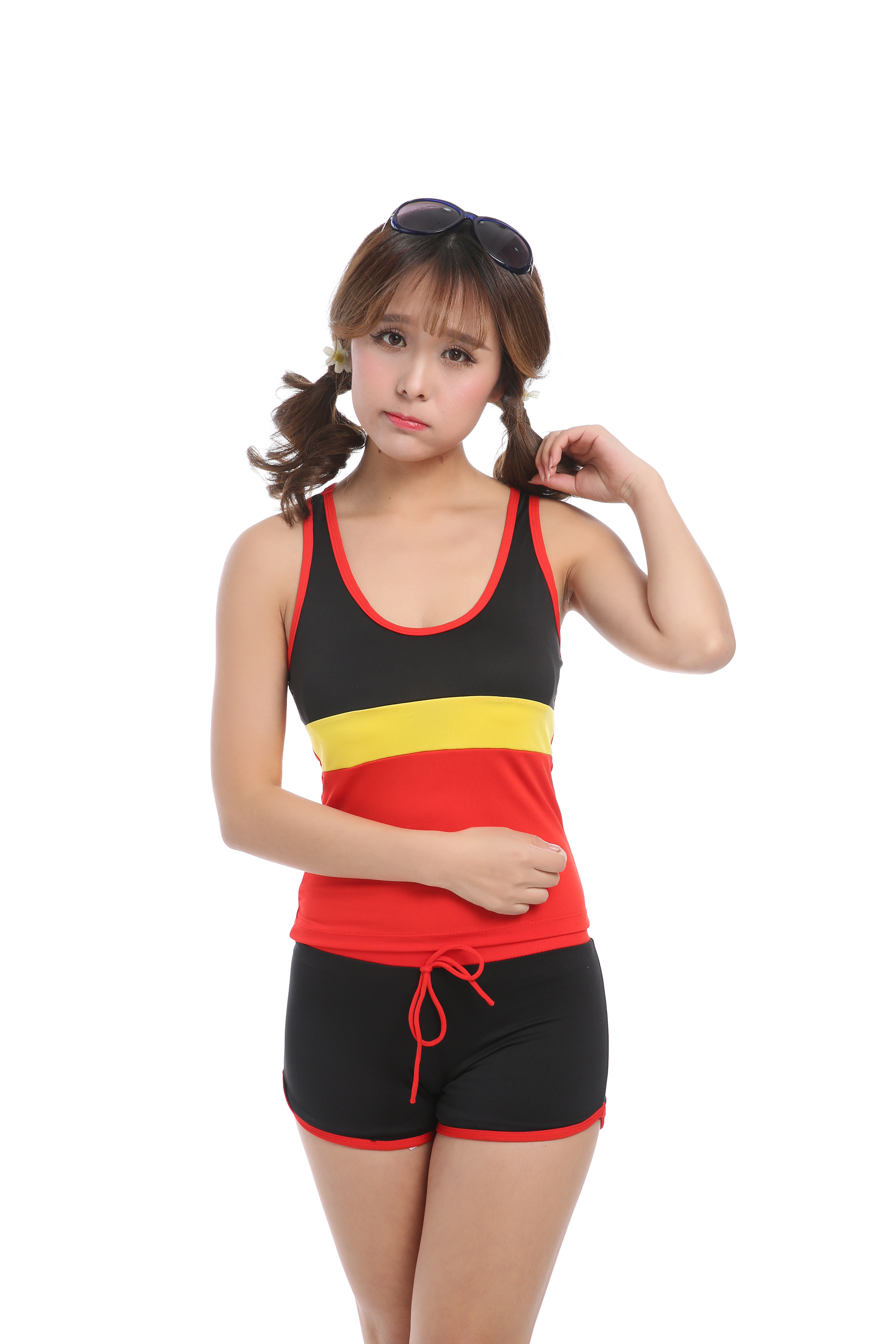 中学生件套分体泳装显瘦可爱甜美小清新平角保守分体泳衣