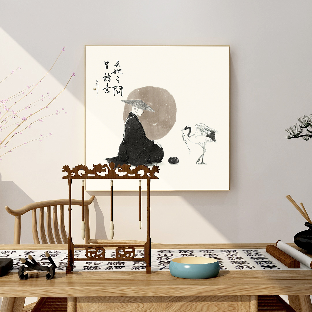 百特好新中式禅意装饰画茶室挂画中国风水墨意境书房背景墙面壁画