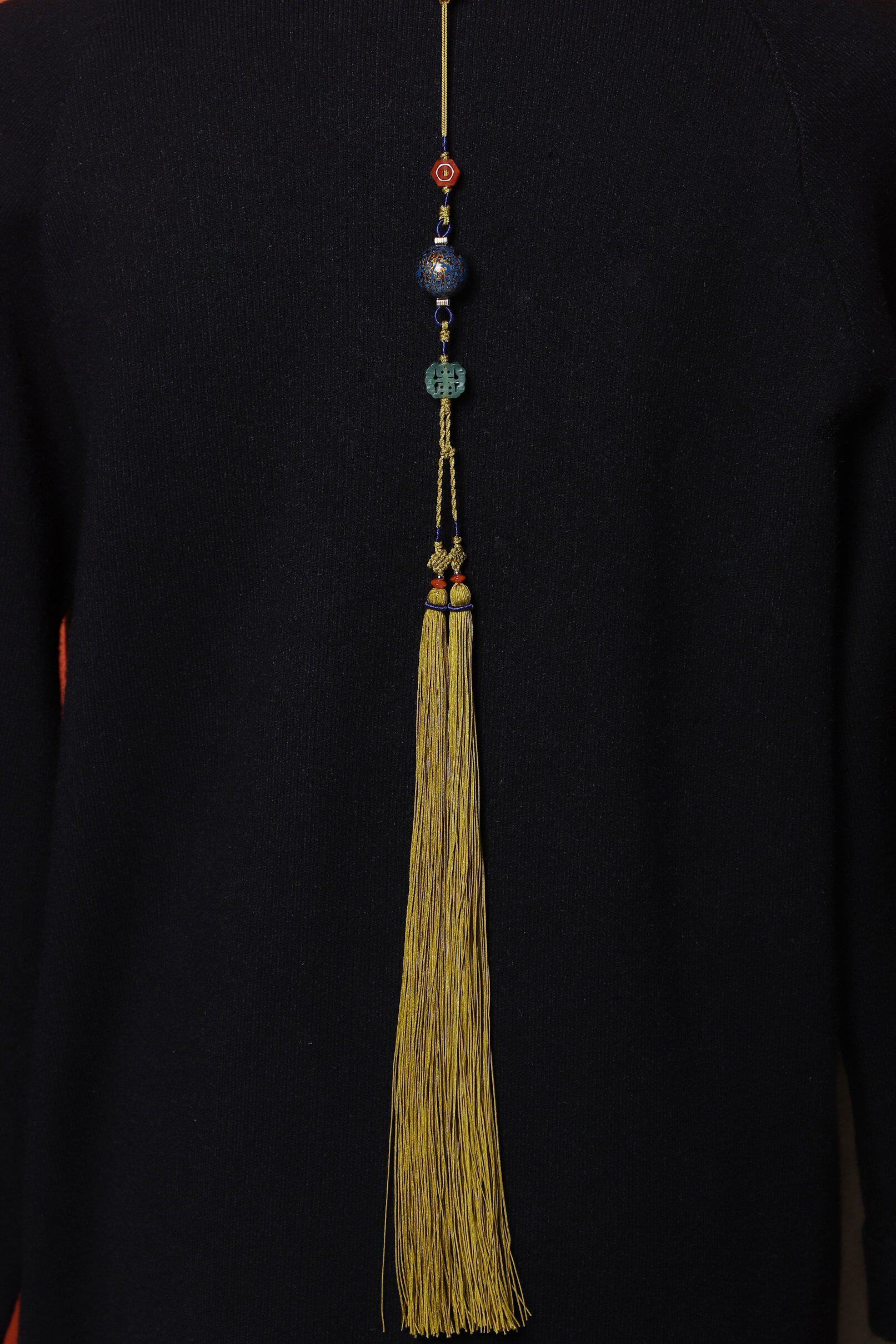 背云压襟朝阳南红搭配大漆和田结合绳艺剑穗佛教工艺品