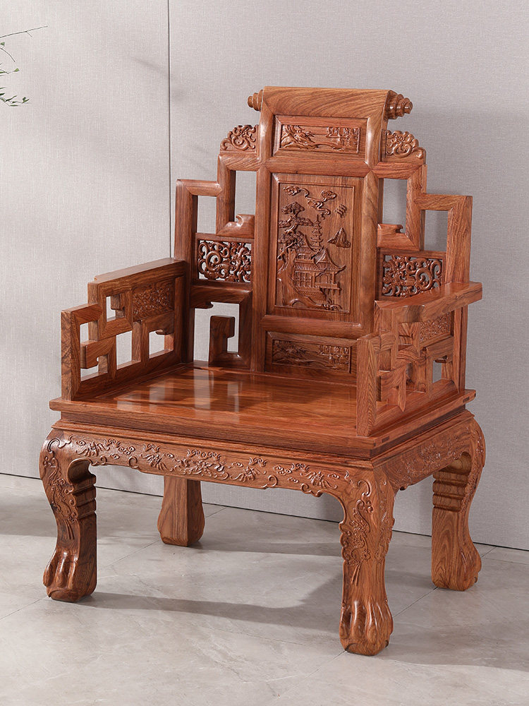 红木刺猬紫檀太师椅实木单人宝座座椅豪华办公椅圈椅