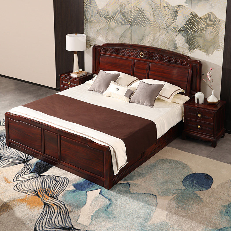 中式红木黄檀阔叶储物卧室家具新中式大床双人床实木床