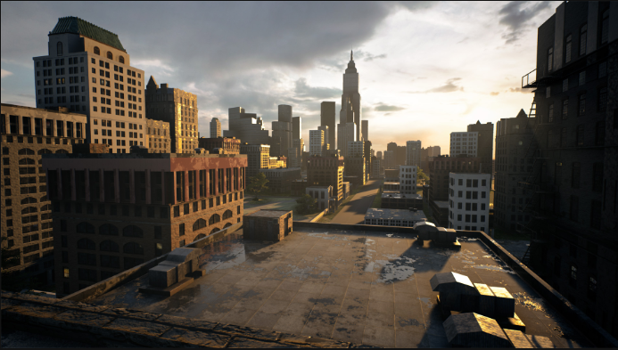 虚幻ue4现代城市场景写实建筑群大厦摩天楼模型2d