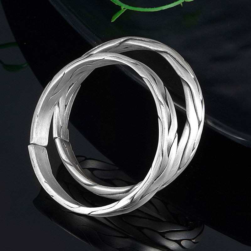 定制银手镯999纯银手工五股编织凹凸面送女友雪花银足银镯子