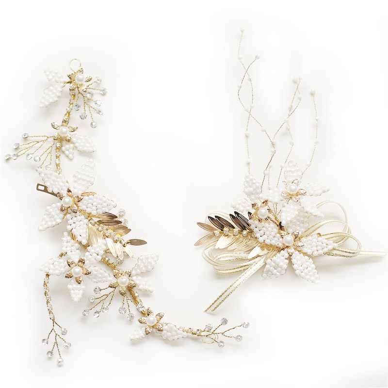 日韩简约新娘小米米珠头饰手工串珠婚纱饰品发饰