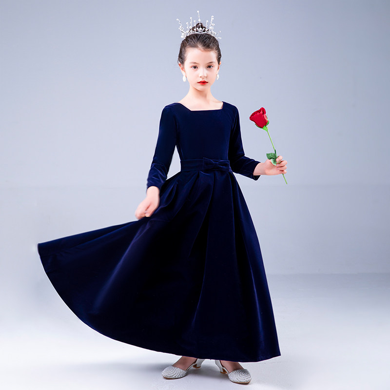 秋冬丝绒长款长袖儿童女童学校合唱演出礼服儿童礼服