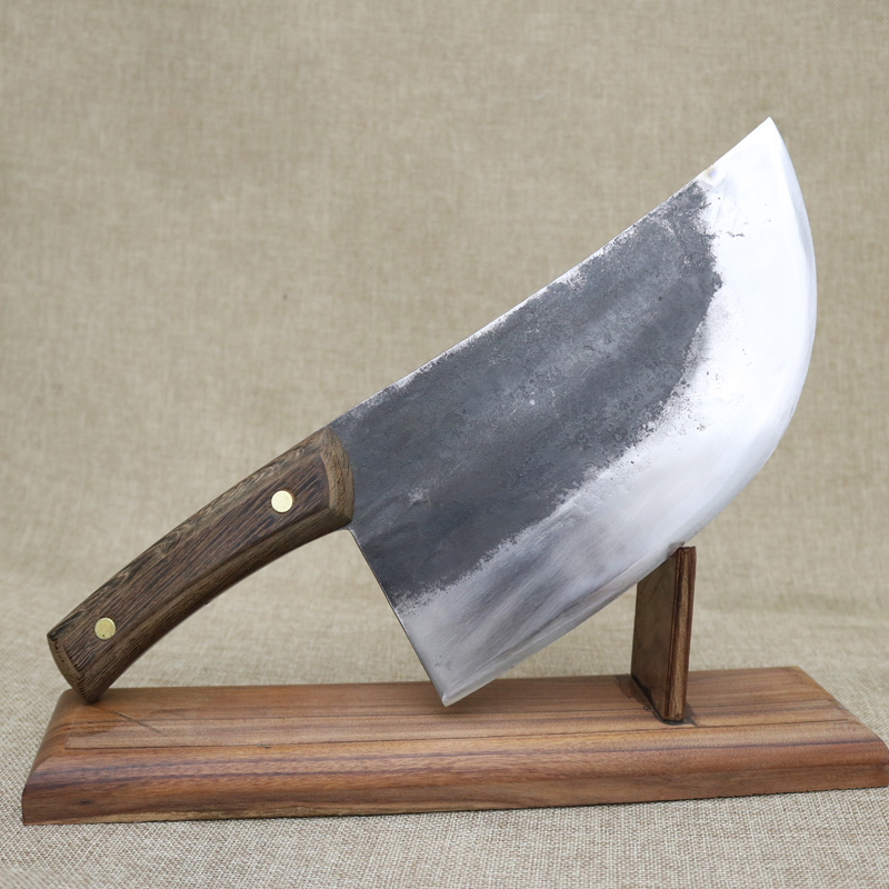 龙泉螭龙传统手工锻打老式圆头铁菜刀家用商用切片刀大号分割刀具