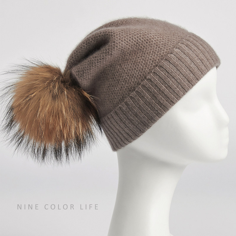 秋冬新款女士百搭针织100山羊山羊绒绒帽蜂窝帽子