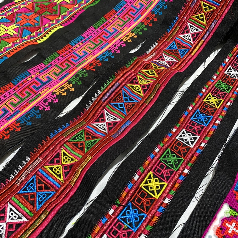 瑶族十字绣花边少数民族服饰手工机绣刺绣绣条加工刺绣