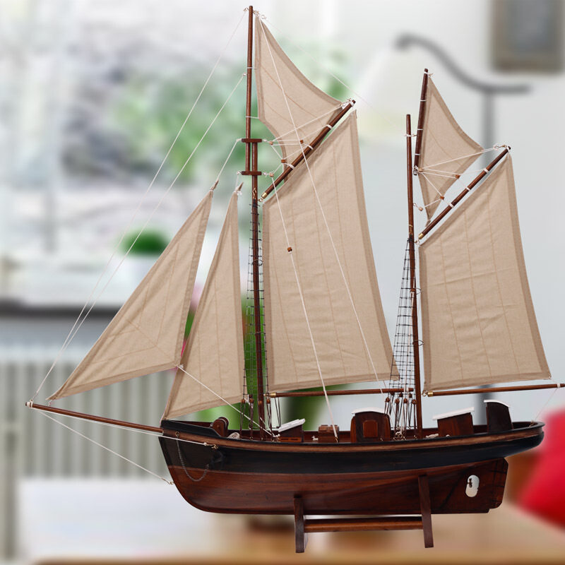 实木质帆船模型摆件装饰品 75cm拼装仿真木船一帆风顺工艺船