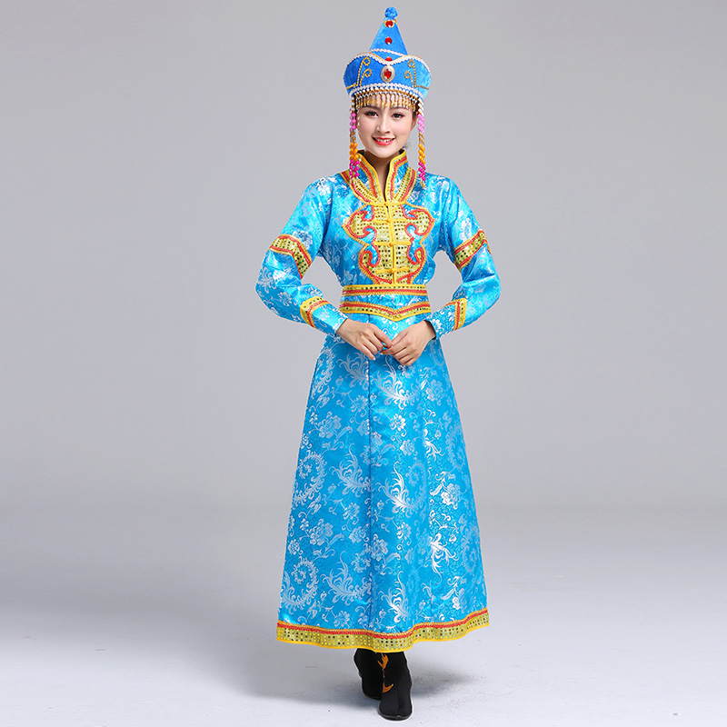 蒙古蒙古族服装女长款长袍民族风女装舞蹈演出表演民族服装