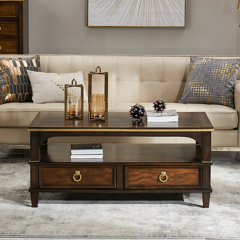 优梵艺术柏拉图美式轻奢茶几小户户型茶桌整装胡桃木茶几