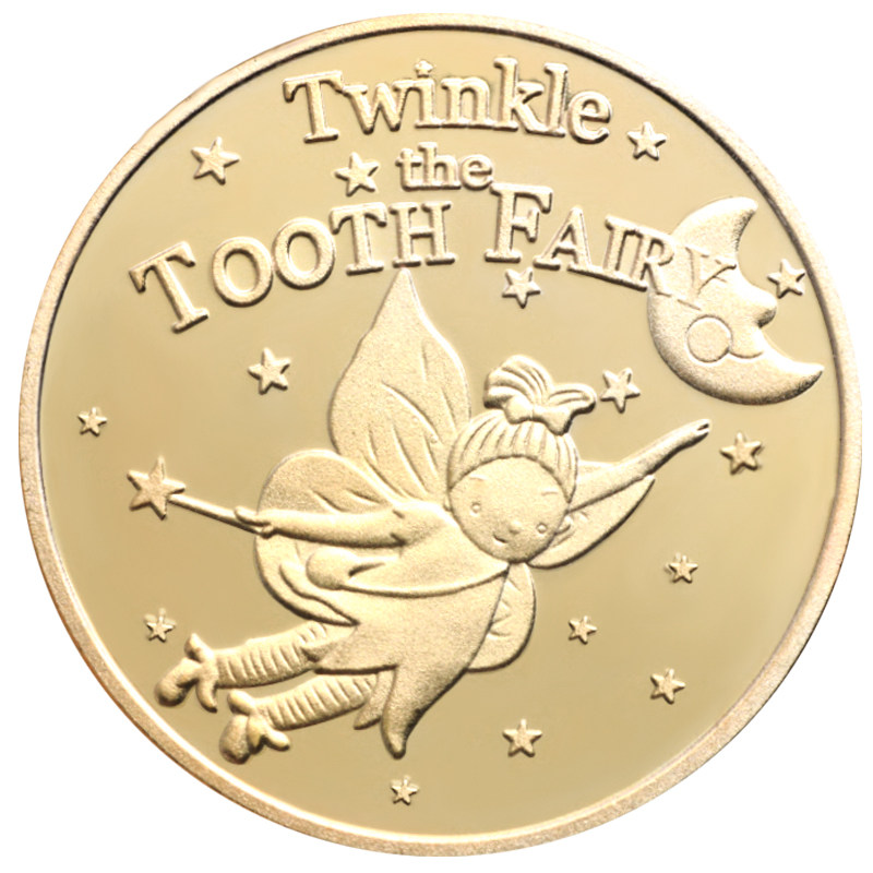牙仙子金币儿童换牙齿 奖励宝藏礼物小玩具仿真金属乳牙纪念硬币 - 痕