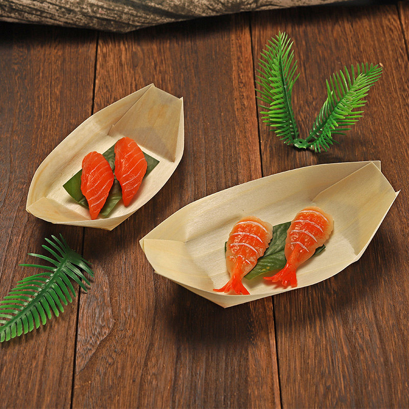 一次性木皮船寿司料理餐盒摆盘装饰点缀小船纸船盒寿司套件