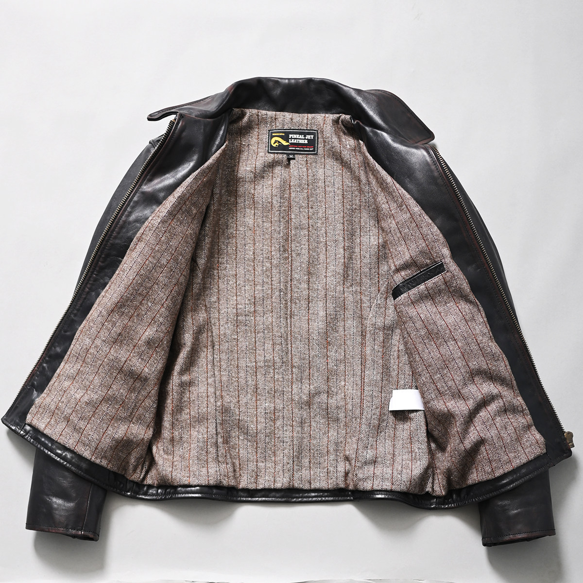 新品日系复古男装装做旧茶芯头层马皮修身短款皮衣