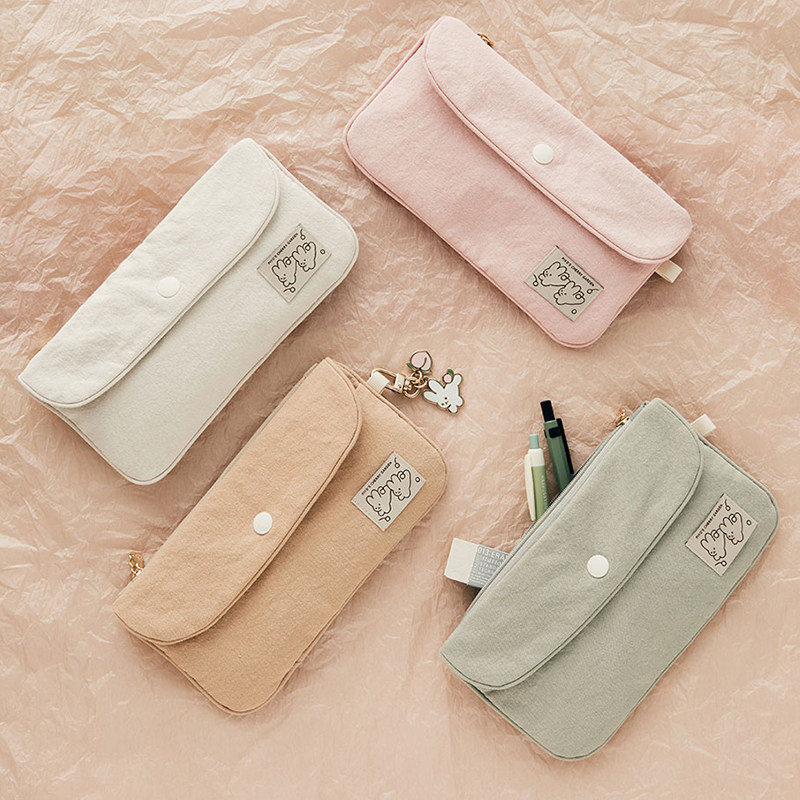 livework韩国软布笔袋拉链搭扣口袋化妆包女式森系笔袋