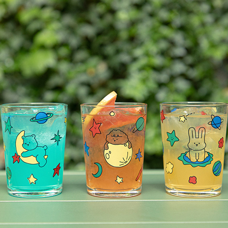 韩国dailylike可爱彩绘动物玻璃杯啤酒牛奶果汁四个玻璃杯