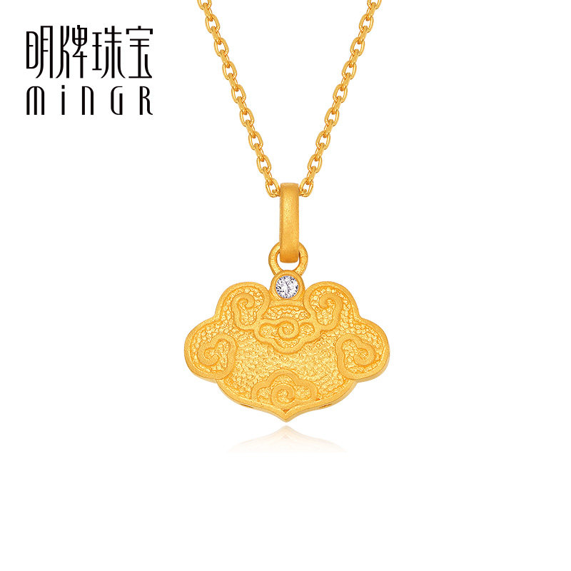 明牌珠宝镶钻同心足金珍华御钻黄金金镶钻传家古法颈饰