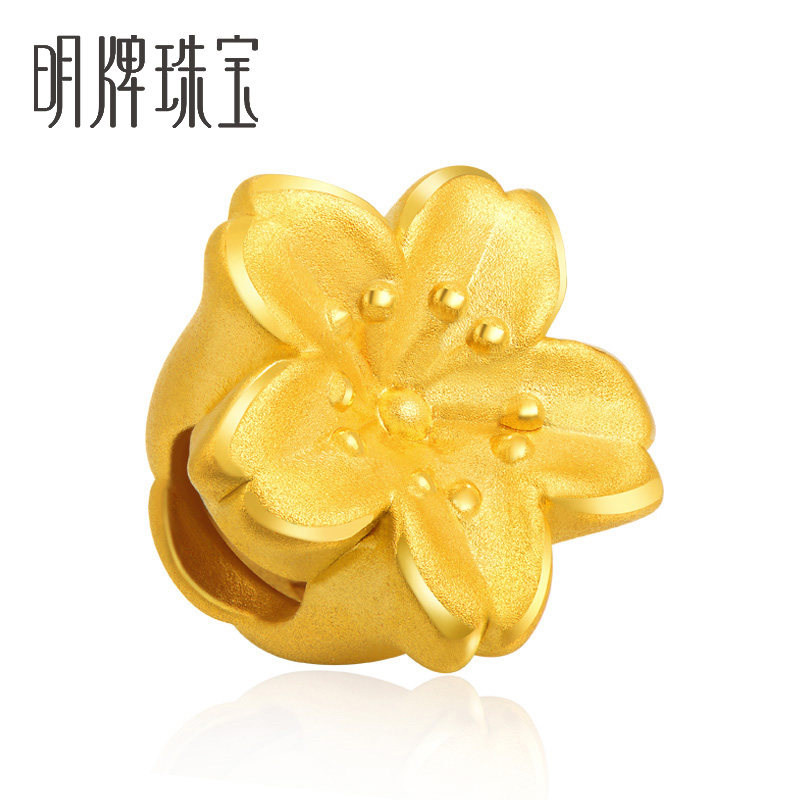 手链明牌珠宝黄金足金3d硬金桃花串珠灼灼其华手饰