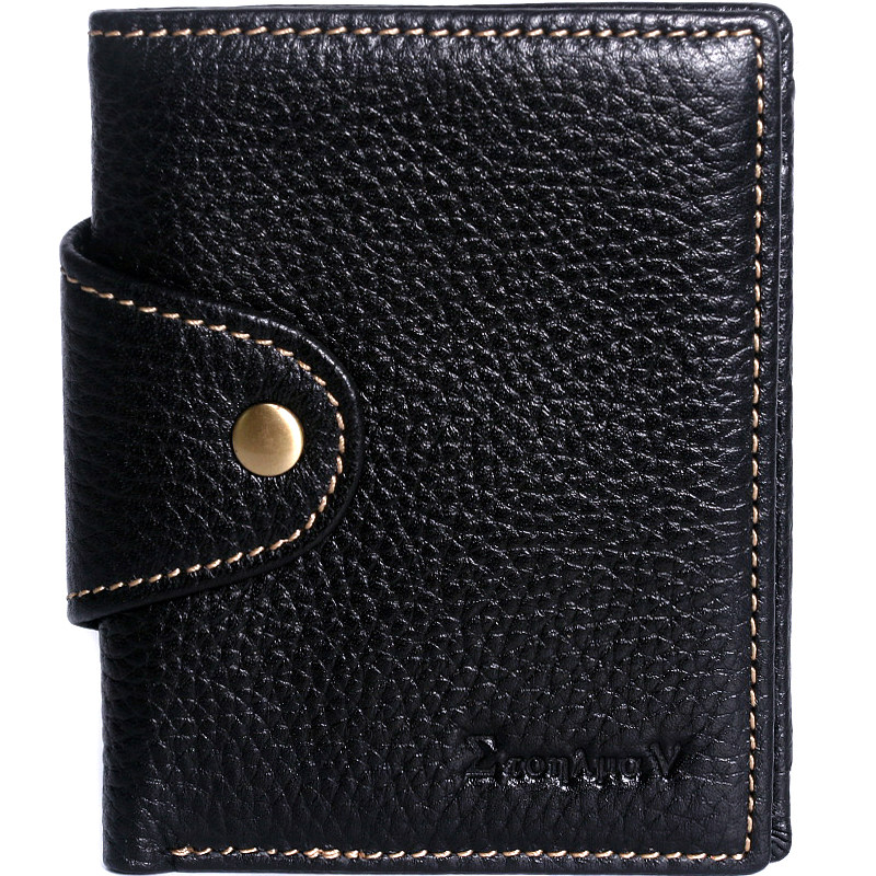 竖款牛皮夹头皮夹卡位黑色皮客韩版真皮短款钱包