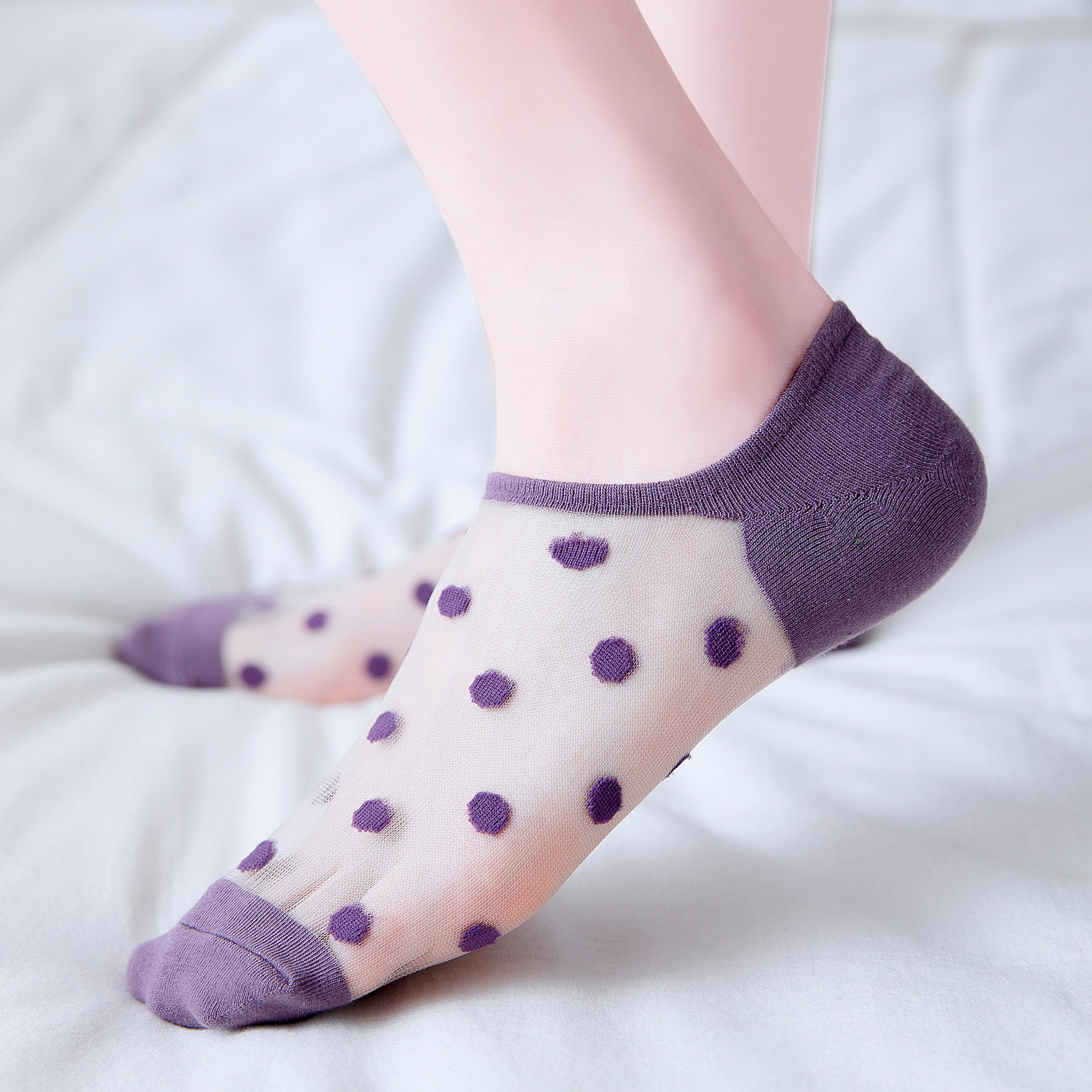 不掉跟玻璃丝波点船袜女短袜浅口夏季薄款袜底透明水晶袜夏天袜子