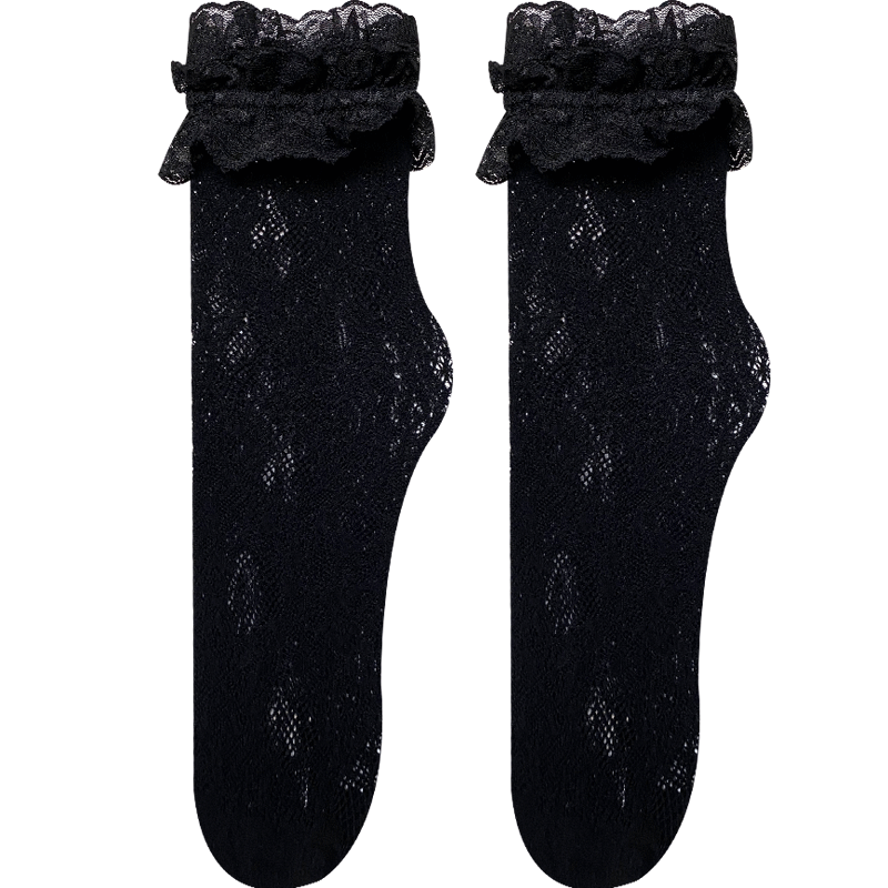 黑色袜子女insjk洛丽塔小腿丝袜蕾丝丝网袜中中筒袜