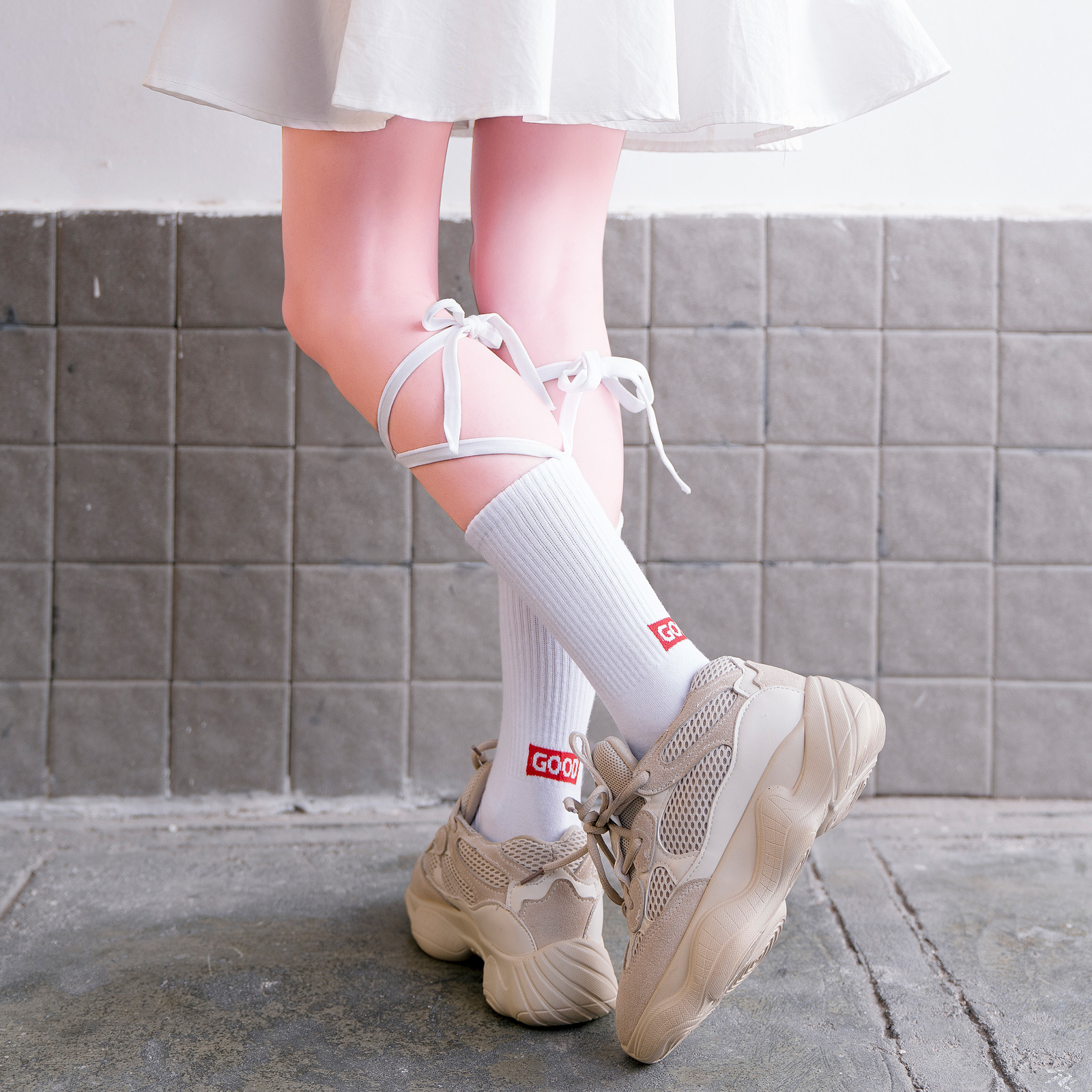 lolita交叉绑带袜子女ins潮小腿袜夏季薄款过膝长筒袜日系中筒袜