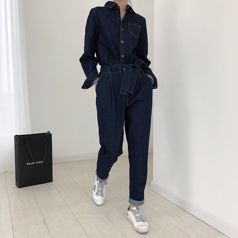 2020春装新款韩版长袖牛仔连体长裤女宽松显牛仔裤