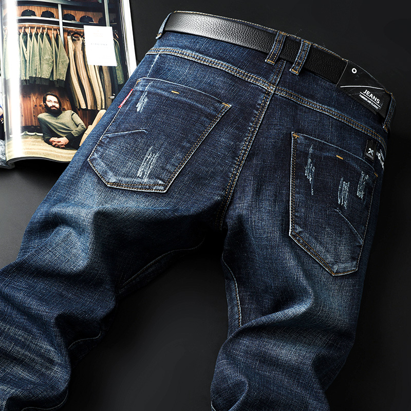 潮牌牛仔裤男士春秋弹力潮流修身小脚直筒长裤百搭2022新款裤子男