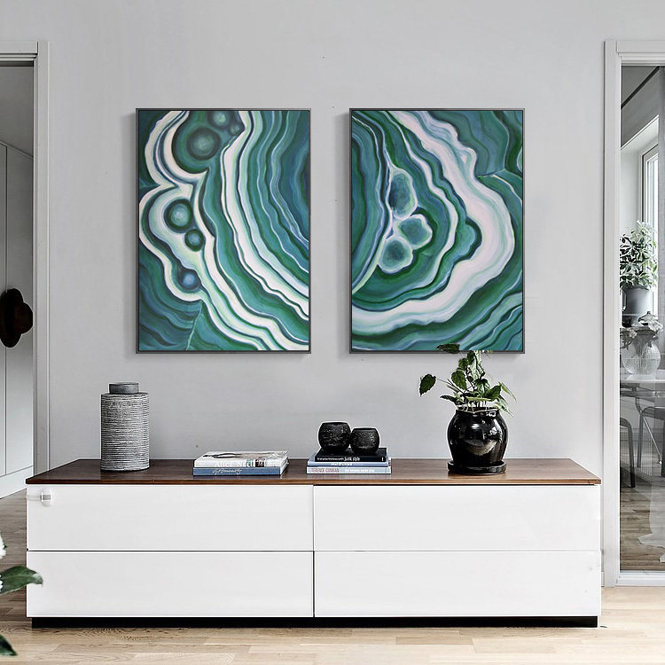 柏轩良品绿色色调抽象色块客厅装饰画卧室餐厅现代装饰画