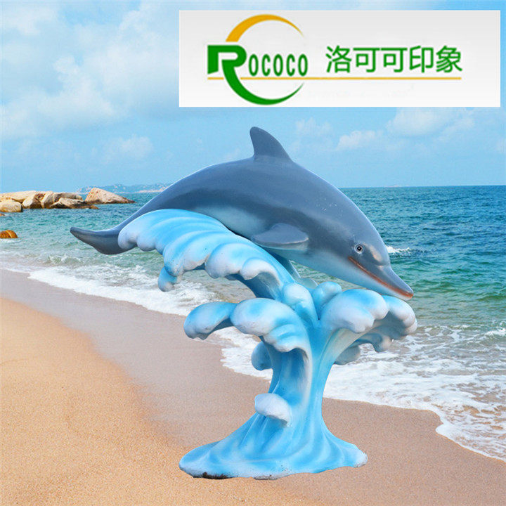 雕塑海浪海豚鲨鱼玻璃钢砂岩河豚摆件商场美陈雕塑