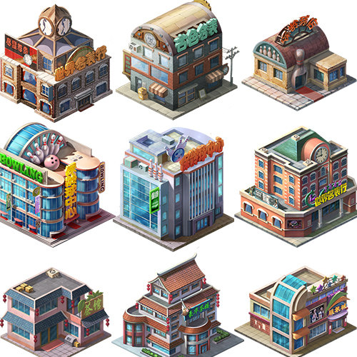 建筑城市模拟经营商业大亨大富豪游戏45度房子设计素材