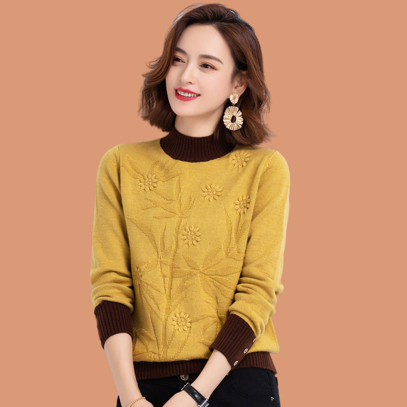 羊毛衫女士毛衣短款2022年新款秋冬半高高领加厚毛衣
