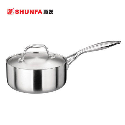 顺发304不锈钢豪门单柄奶锅不粘无涂层高端婴儿宝宝汤锅1618cm
