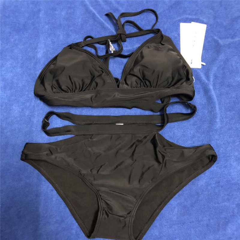 新款韩版性感温泉度假比基尼黑色露背分体三点式比基尼