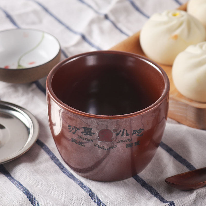 沙县百味有字炖罐炖杯咖啡杯炖杯炖罐陶瓷褐色有字杯无字杯多种