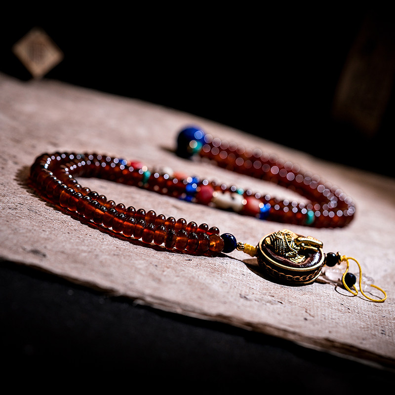 天然羊角108颗佛珠满血手串女男款文玩手链复古民族风毛衣链原创