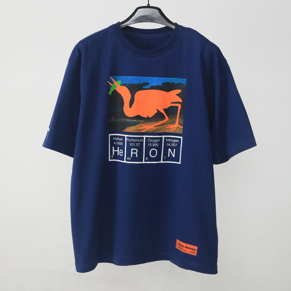 preston 21春夏 橙色捕鱼仙鹤剪影 元素表印花圆领 短袖t恤-heron