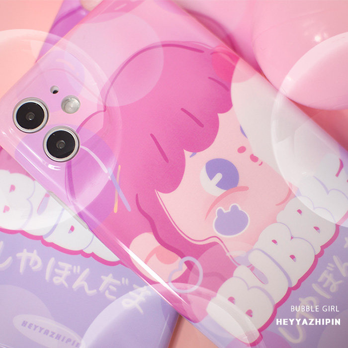制品原创泡泡女孩适用于iphone12光面面手机壳11pro手机保护套