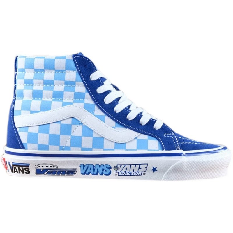 老万vans范斯sk8hi蓝白棋盘格字母印花男女女高板鞋