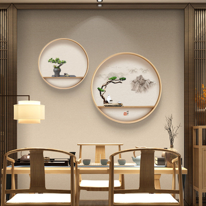 新中式和风禅意圆形创意墙面背景墙背景茶室日式现代装饰画