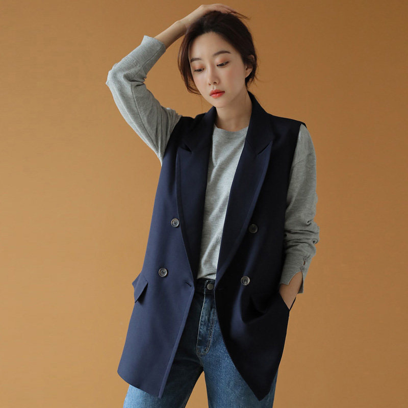 春秋西装修身显瘦马甲女外套新款女无无袖双排马夹