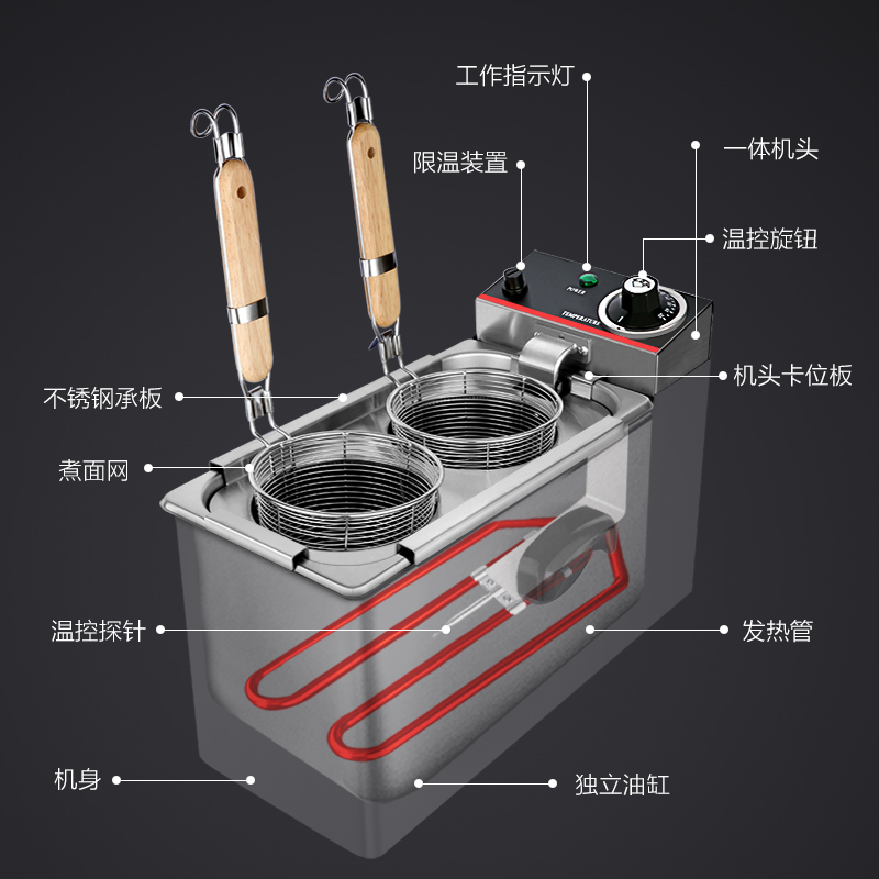 乐得台式电热煮面炉商用电煮面锅不锈钢双头煮面机汤粉炉麻辣烫