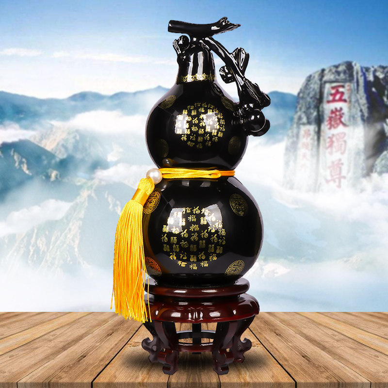 泰山墨玉葫芦摆件天然玉石雕刻招财镇宅家家居摆件