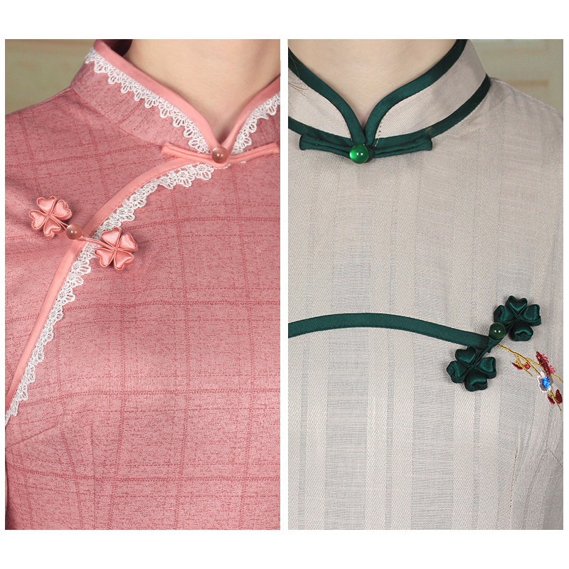 旗袍盘扣扣子中式玉珠四叶草手工复古纽扣唐装纽扣