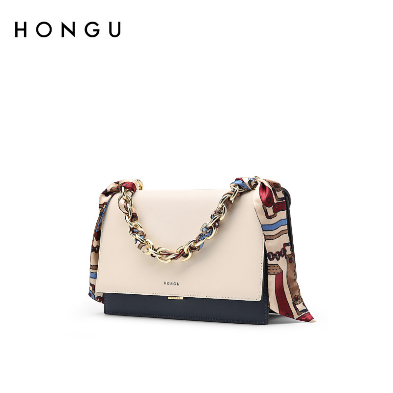 红谷女包2020新款斜挎小包时尚丝巾小方包真皮包包链条手提单肩包