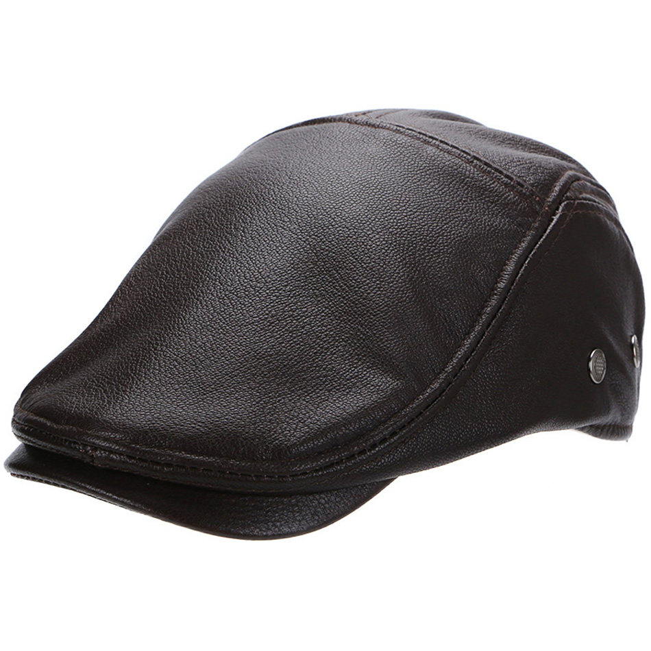 单皮薄真皮帽子青年男士秋冬羊皮贝雷帽中老年前进帽子