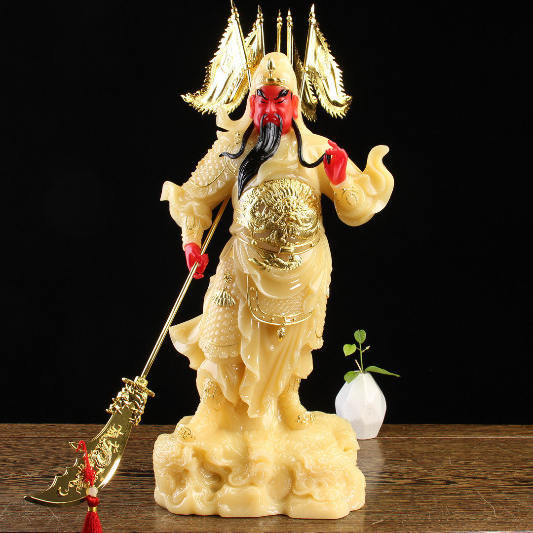 关公汉白玉黄玉武财神佛像供奉招财提刀横刀关羽摆件