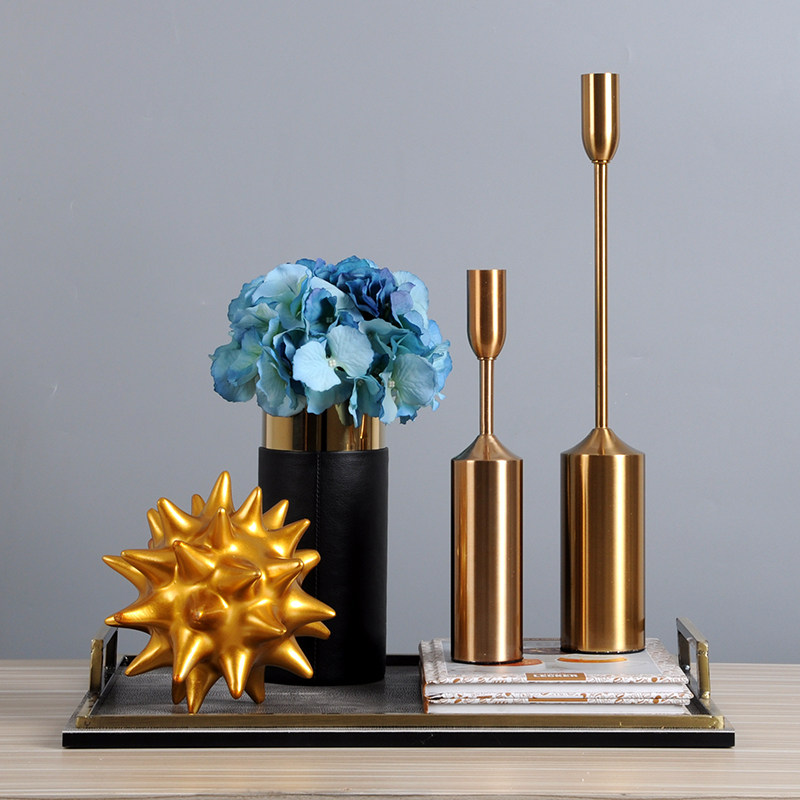 样板房摆件现代简约家居客厅茶几托盘饰品不锈钢烛台样板间装饰品