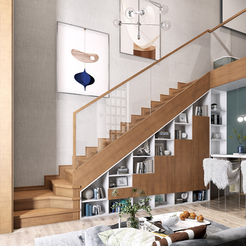 厂家直销实木原木定制现代简约轻奢风格楼梯别墅整体楼梯