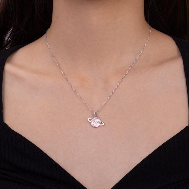 纯银粉色星球项链小行星吊坠土星锁骨个性明星项链